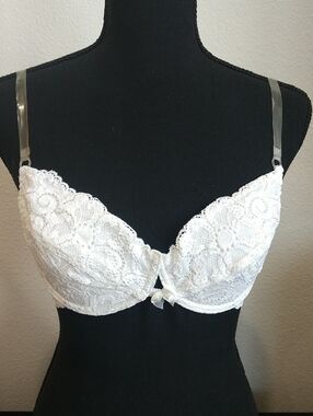 Lace Push-Up Bra with Clear Straps — White